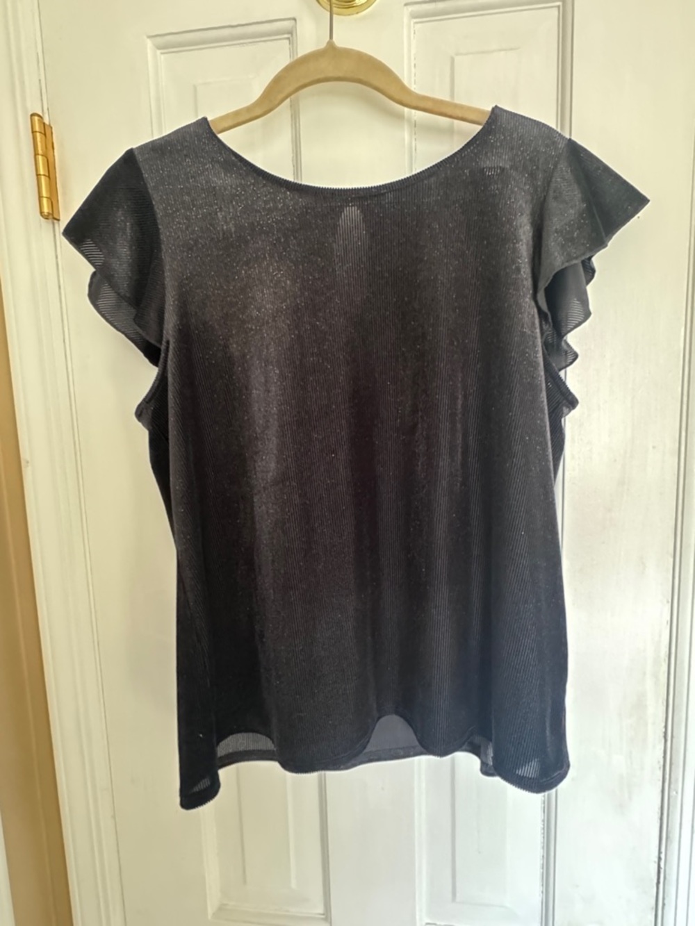 CeCe Black Shimmery Flutter Sleeve Top
